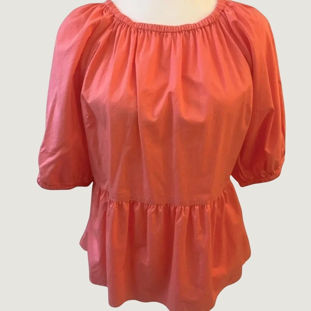 Old Navy Short Puff Sleeve Peplum Top Coral Pink Cutout Back Medium Tall